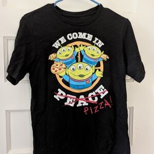 Disney Black Tee with Alien Pizza Graphic